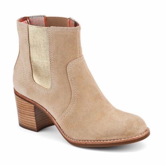NEW Sperry Top-Sider Marlow Suede Heeled Ankle Boots Tan/Gold Shimmer size 8 M - Picture 1 of 16